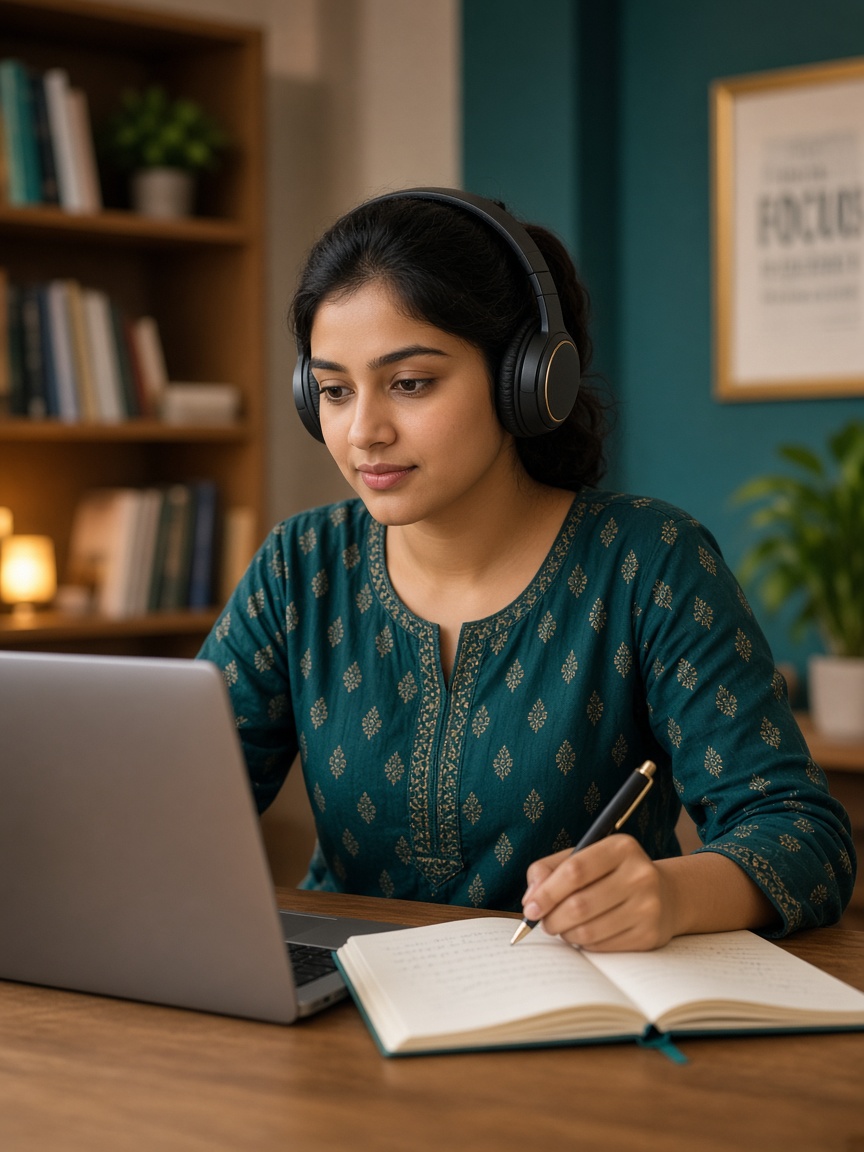 Student attending an online PTE/IELTS class with International Skill Zone